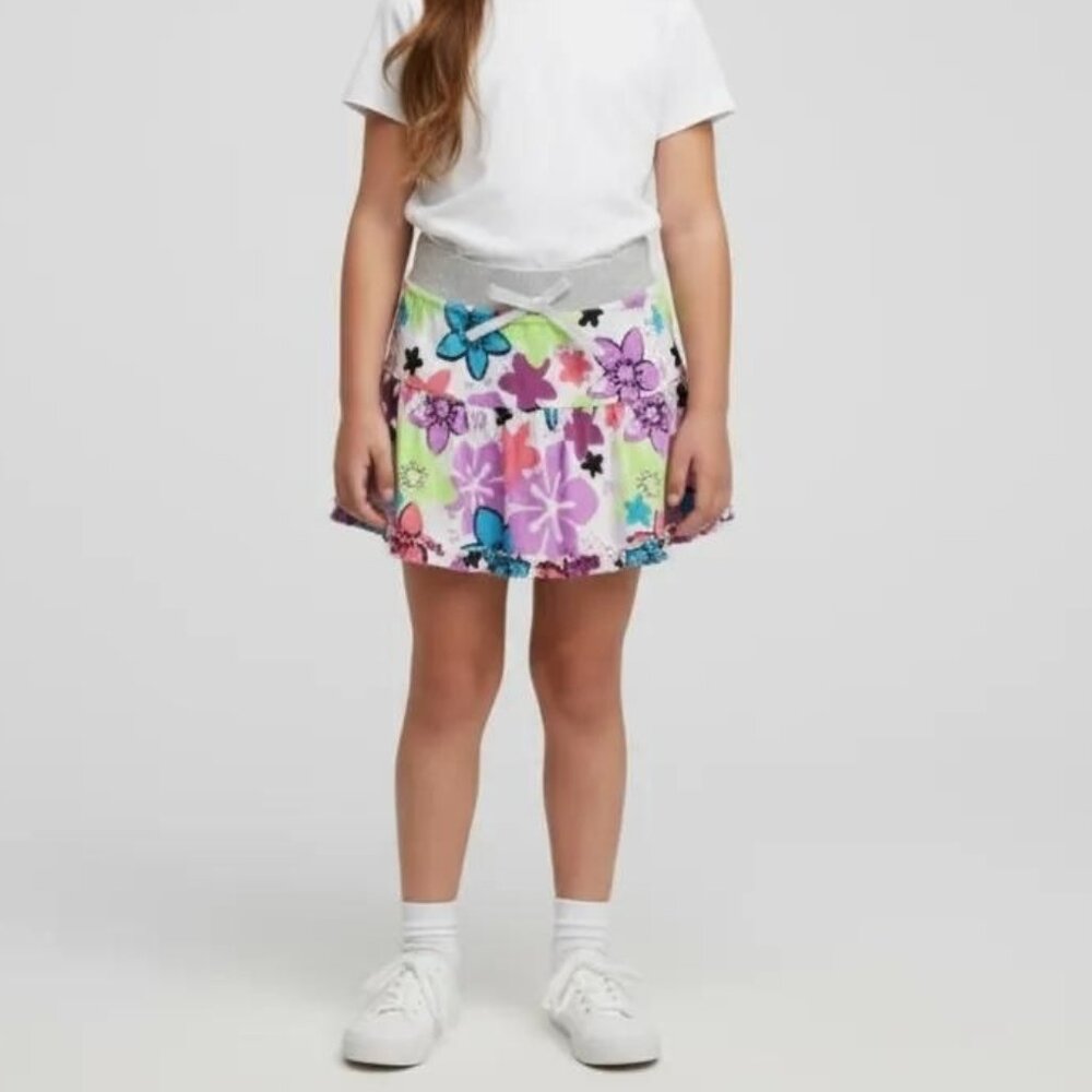 Basic Editions Kids Girls Floral Glitter Waistband Ruffle Hem Skirt Sz M/M (7/8)